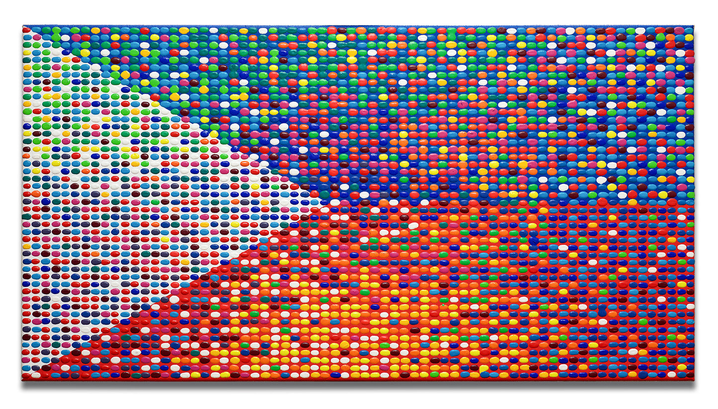 Colorful abstract artwork painting with flag and TV pixels