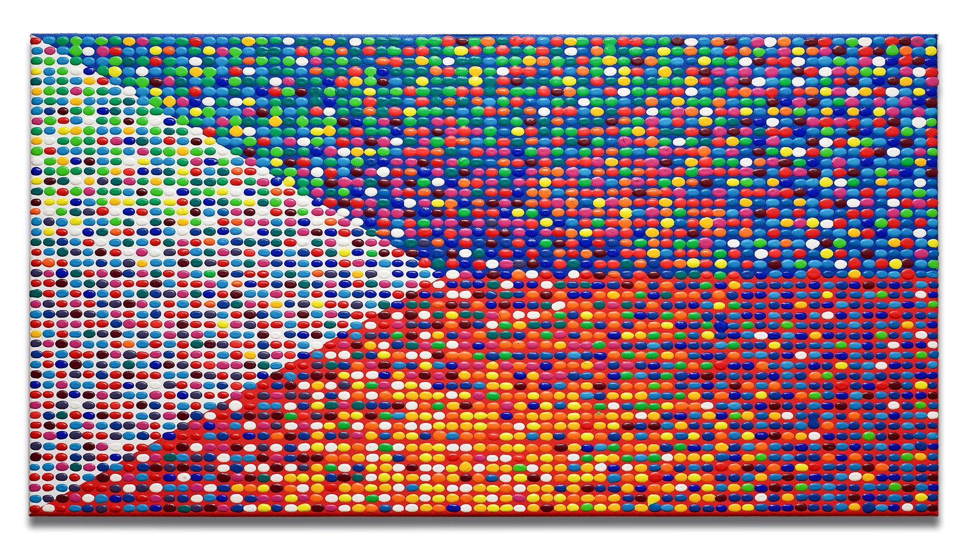Colorful abstract artwork painting with flag and TV pixels